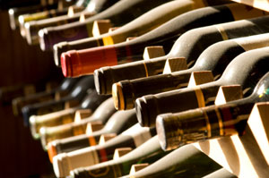 Wine bottles in racking