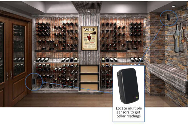 Wine Guardian Remote Sensors installed in wine cellar