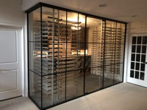 Corner wine room enclosed with 2 glass walls